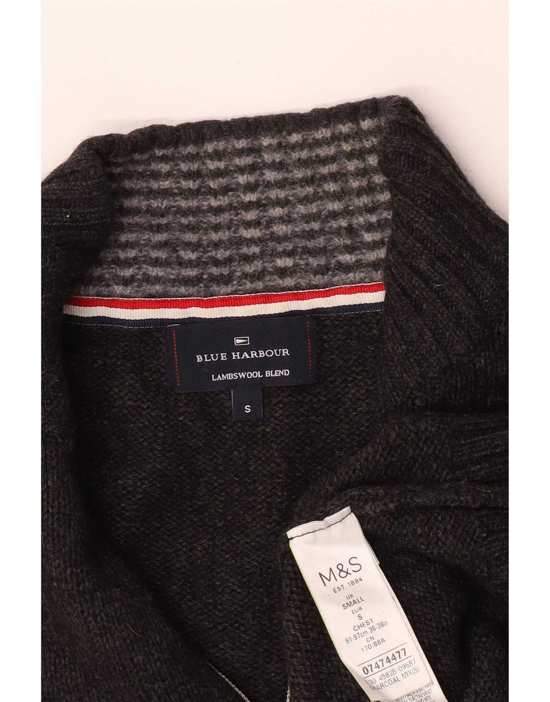 Marks & Spencer Herren Blauer Harbor-Pullover mit Reißverschluss am Hals, Größe S, Grau