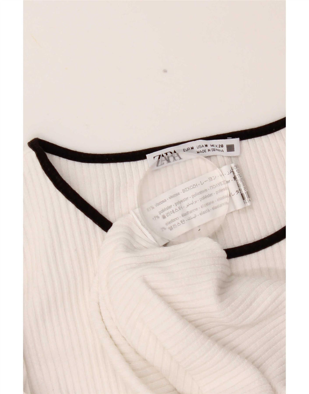 Zara Damen Top Langarm UK 12 Mittelweiße Viskose