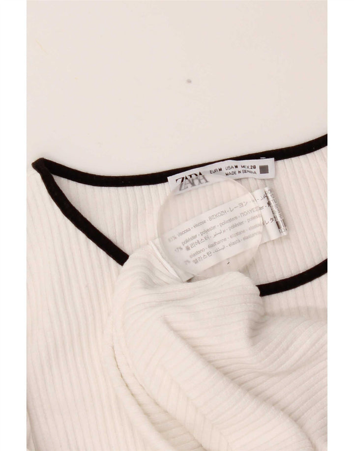 Zara Damen Top Langarm UK 12 Mittelweiße Viskose