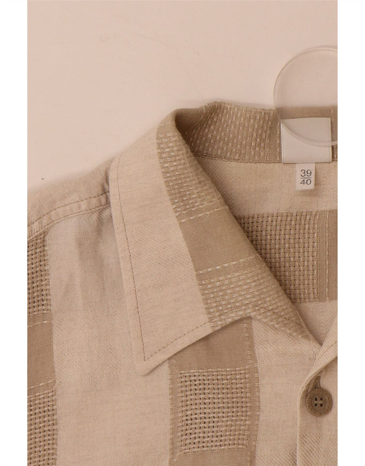 WALBUSCH Herren Kurzarmhemd Größe 39/40 Mittelbeige gestreiftes Leinen