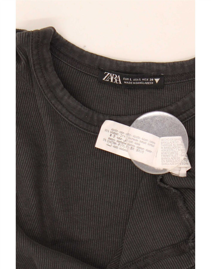 Zara Damen Top Langarm UK 14 Große graue Baumwolle