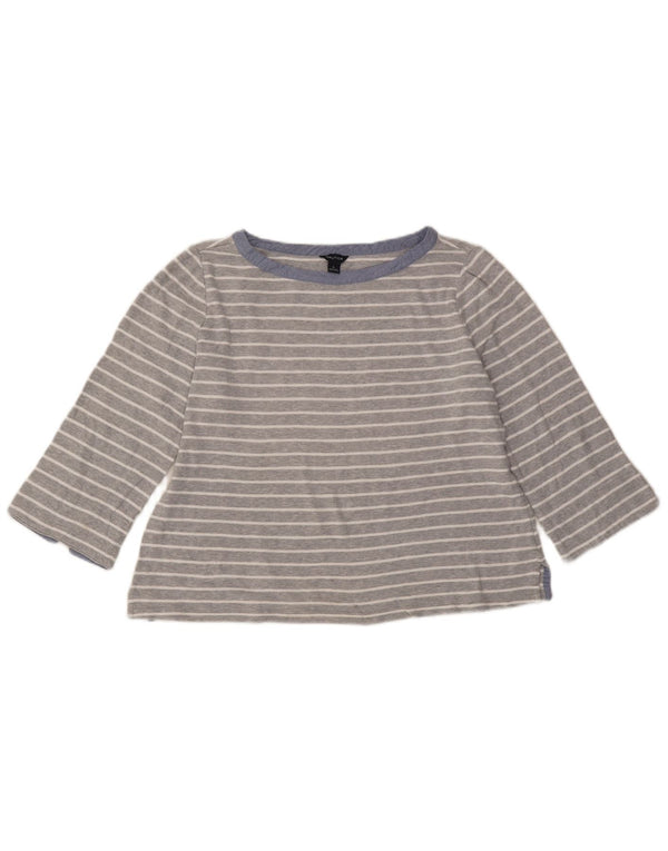 Nautica Damen Crop Top 3/4 Ärmel UK 16 Große grau gestreifte Baumwolle