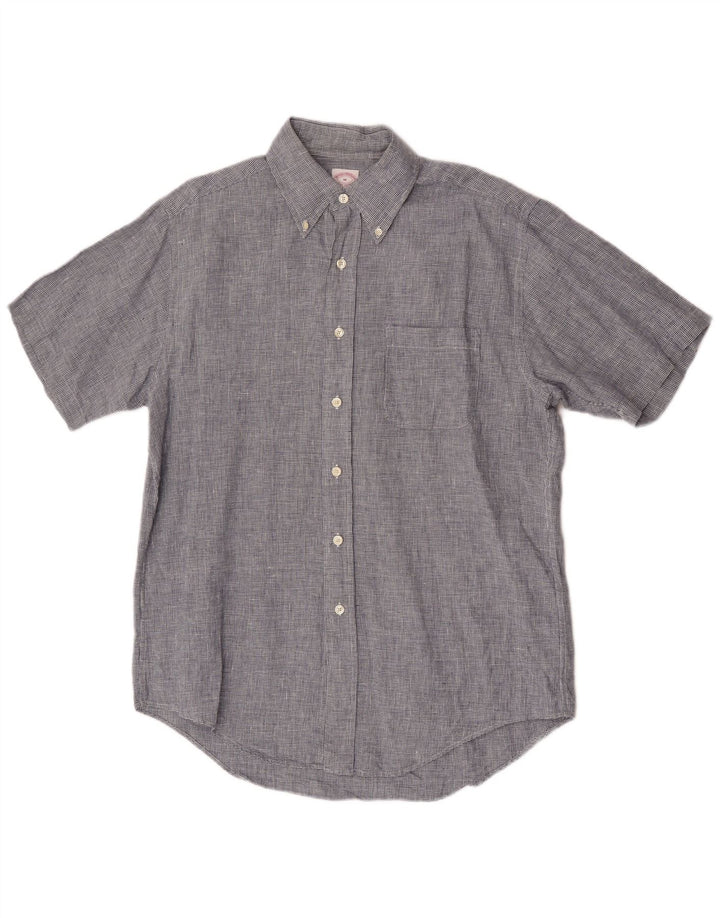 Brooks Brothers Herren Kurzarmhemd Mittelblaues Hahnentrittmuster