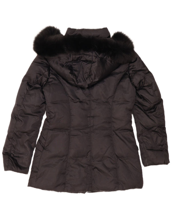 Trussardi Wattierter Damenmantel mit Kapuze IT 42 Mittelschwarzes Polyester