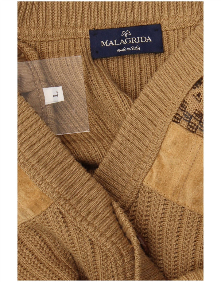 Malagrida Herren-Strickjacke, groß, beige, geometrisch