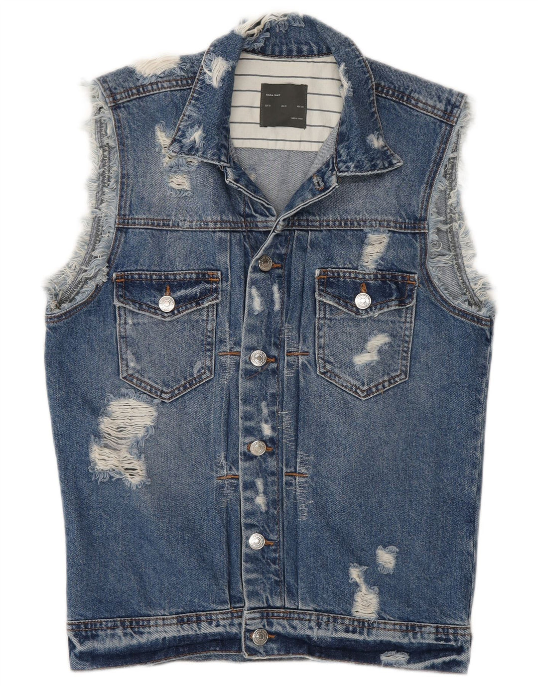 Zara Herren Distressed Denim Gilet UK 36 Small Blaue Baumwolle