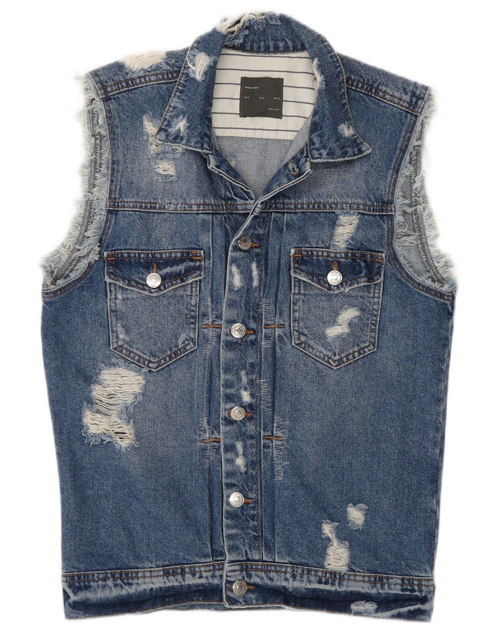 Zara Herren Distressed Denim Gilet UK 36 Small Blaue Baumwolle