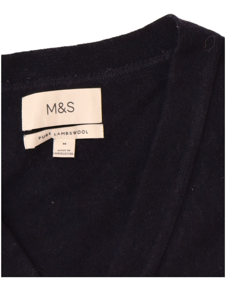 Marks & Spencer Herren-Strickjacke aus Lammwolle in mittlerem Marineblau