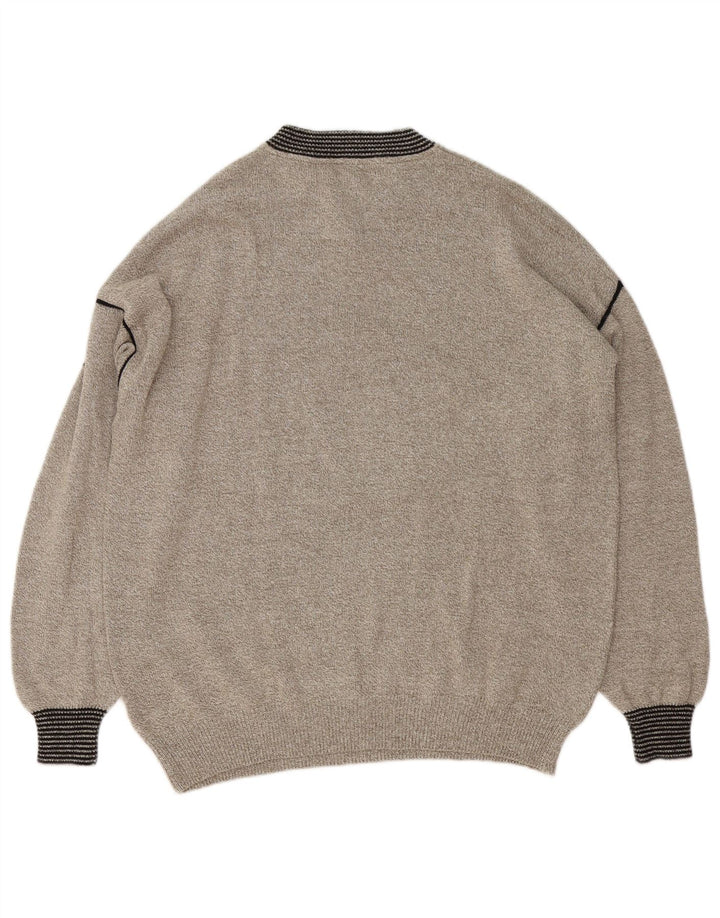 Il Granchio Herren-Pullover mit grafischem Knopfkragen, groß, Khaki, meliert