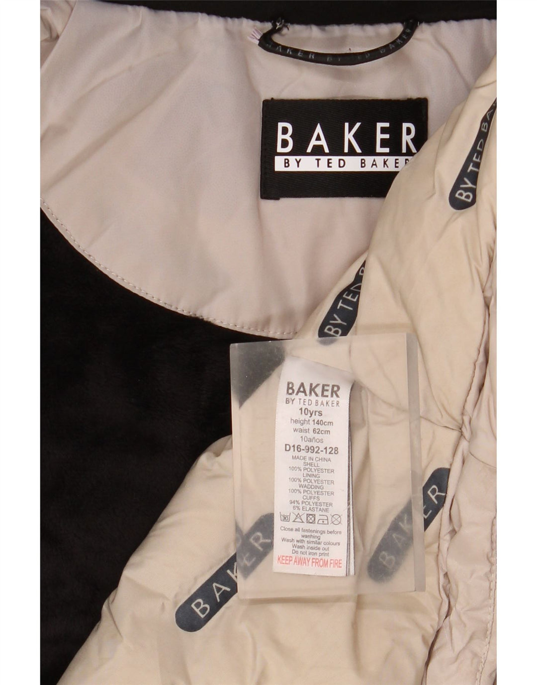 Ted Baker Wattierter Mantel mit grafischer Kapuze für Mädchen, 9–10 Jahre, Beige, Polyester