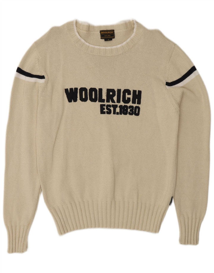 Woolrich Herren-Pullover mit grafischem U-Boot-Ausschnitt, mittelgroß, cremefarben gestreift