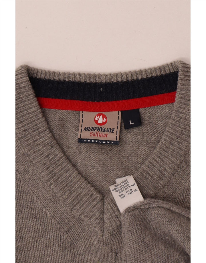 Murphy & Nye Herren-Pullover mit V-Ausschnitt, große graue Wolle