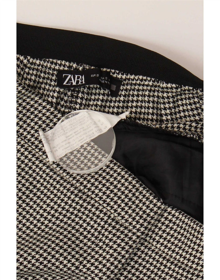 Zara Slim Chino-Hose für Damen, Größe S, W26, L27, schwarzes Hahnentritt-Polyester