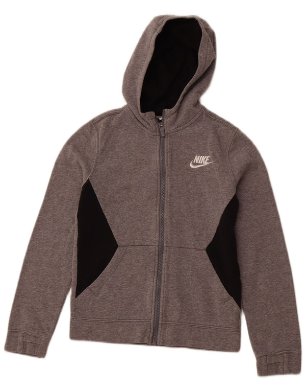 NIKE Jungen-Kapuzenpullover mit Reißverschluss, 10–11 Jahre, mittelgraue Colourblock-Baumwolle