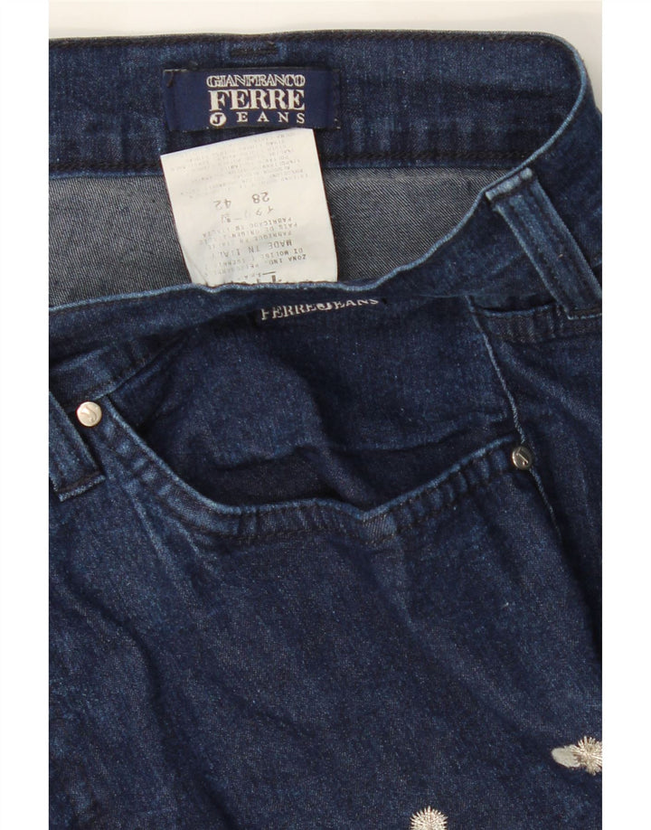 FERRE Womens Graphic Bootcut Jeans W28 L33 Blue Check Cotton Vintage Ferre and Second-Hand Ferre from Messina Hembry 