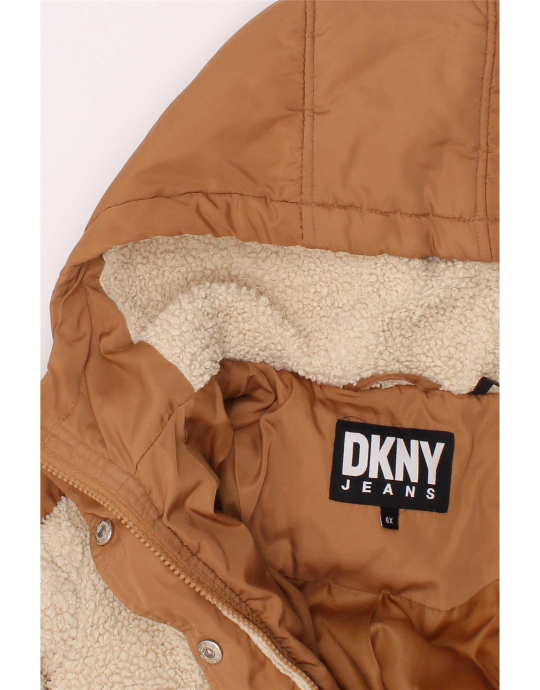 Dkny Wattierte Jacke mit Kapuze für Mädchen, 5–6 Jahre, braunes Colourblock-Polyester