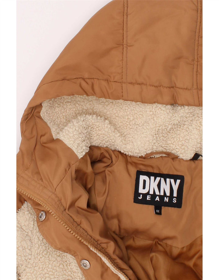 Dkny Wattierte Jacke mit Kapuze für Mädchen, 5–6 Jahre, braunes Colourblock-Polyester