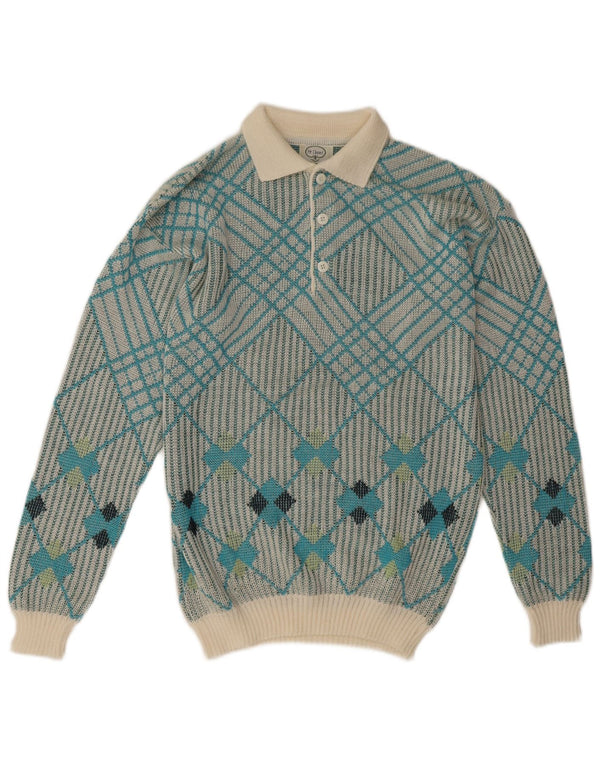 Vintage Herren Rollkragenpullover Mittelblau Geometrisch