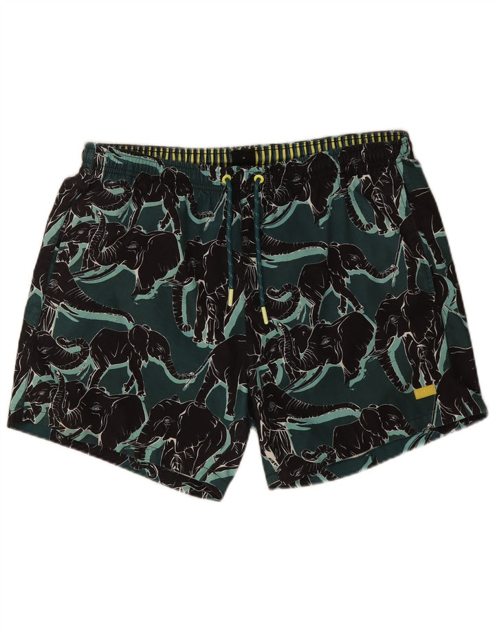 Hugo Boss Herren-Badeshorts, mittelgrün, mit Tiermuster