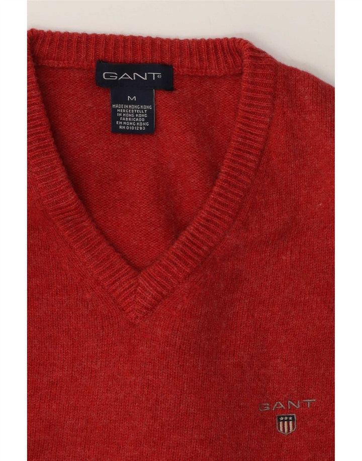 Gant Herren-Pullover mit V-Ausschnitt aus mittelroter Lammwolle