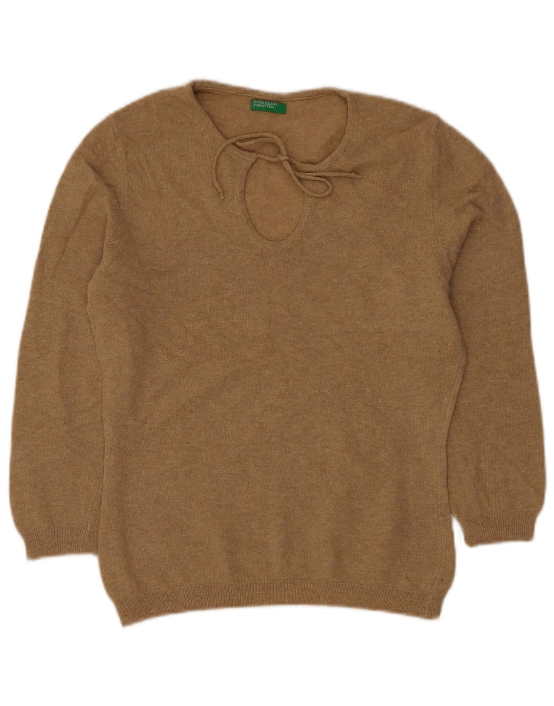 BENETTON Damen-Pullover mit U-Boot-Ausschnitt, UK 12, Mittelbeige, Schurwolle