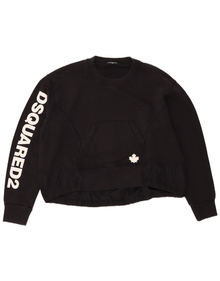Dsquared2 Mädchen-Pullover mit übergroßem Grafik-Crop-Sweatshirt, 15–16 Jahre, Schwarz