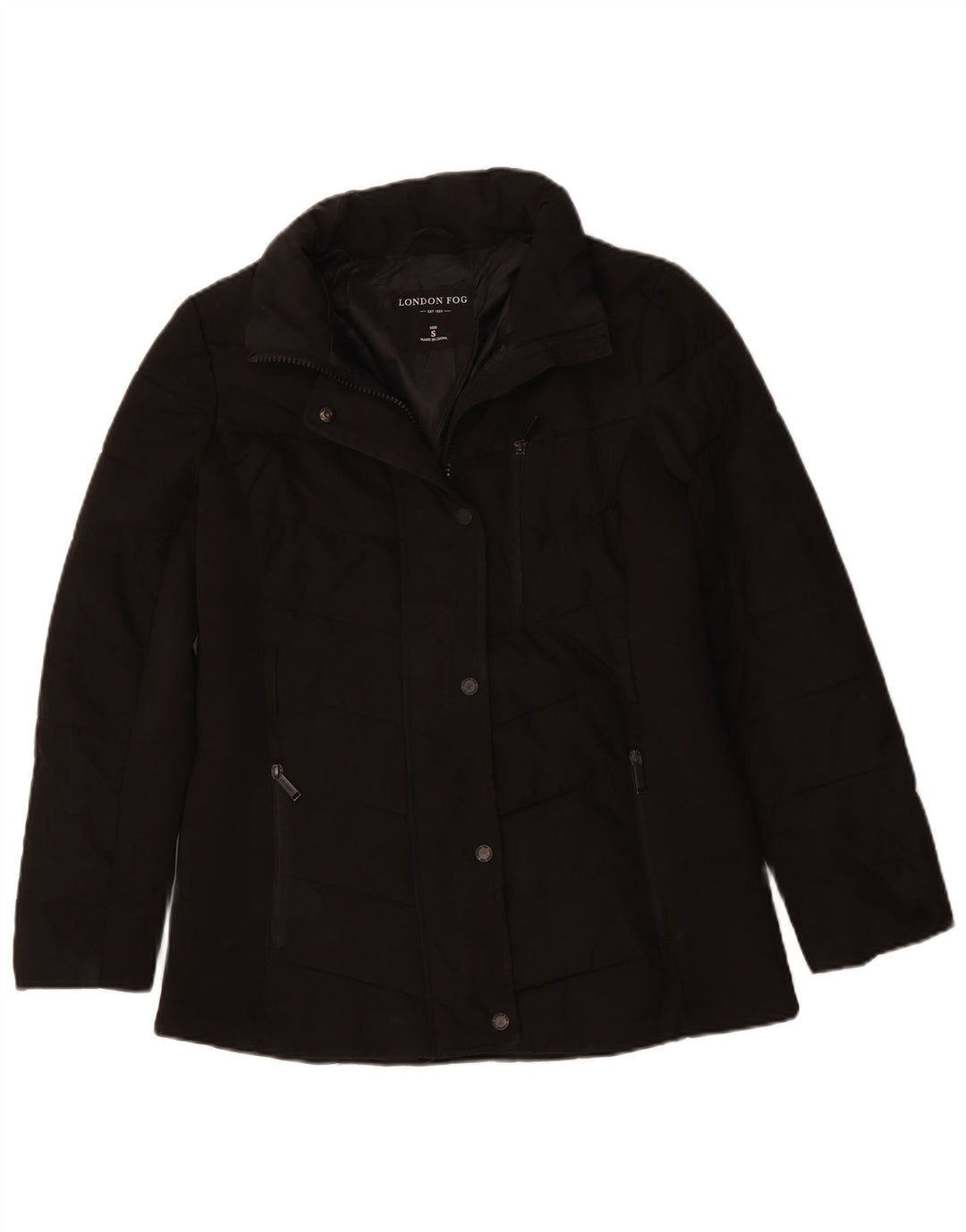 LONDON FOG Damen Übergroße wattierte Jacke UK 10 Small Schwarz Polyester