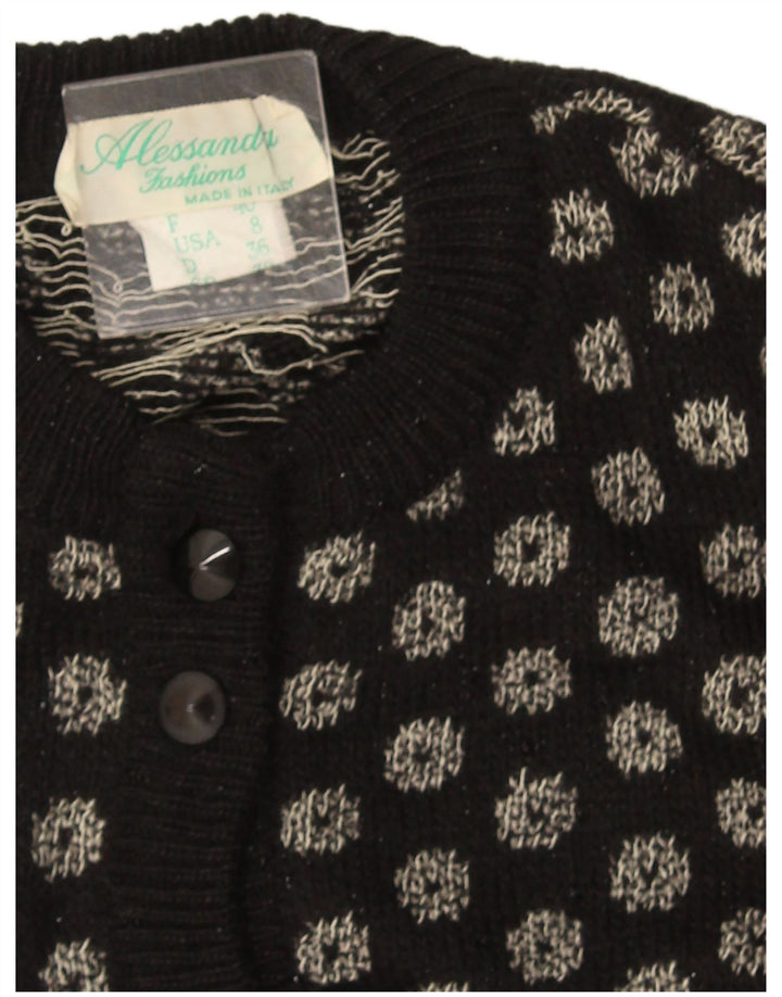Vintage Womens Crop Cardigan Sweater US 8 Medium Black Argyle/Diamond