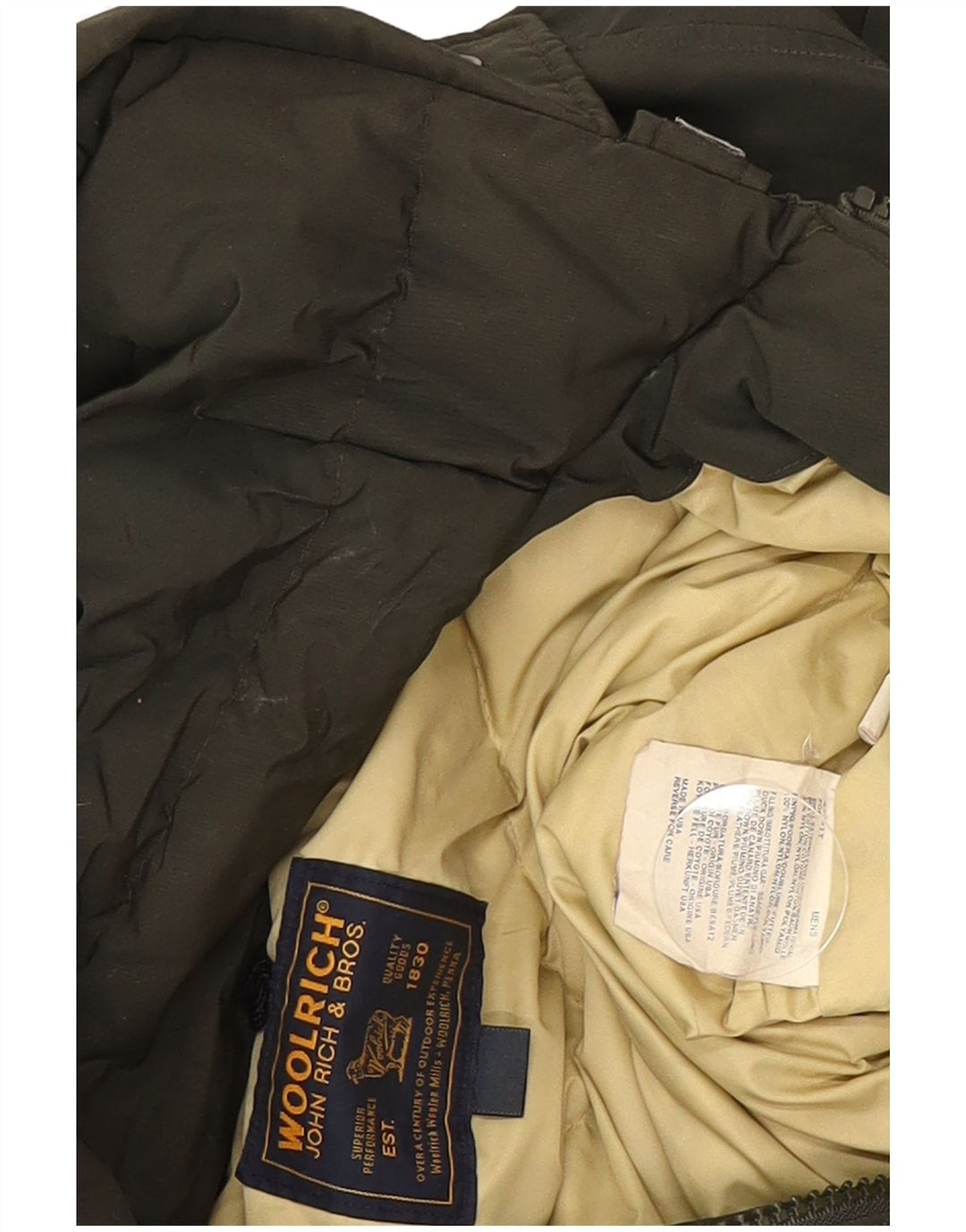 Woolrich Herren-Jacke mit Kapuze, gepolstert, UK 40, Größe L, Khaki, Baumwolle