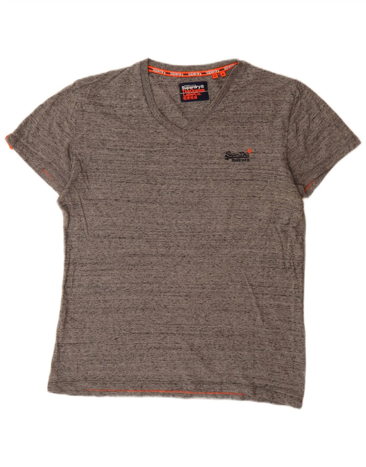 Superdry Herren T-Shirt-Oberteil aus mittelgrau gefleckter Baumwolle