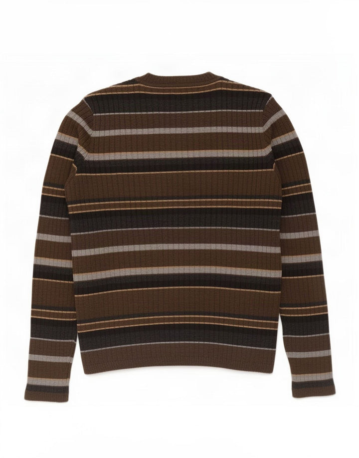 Zara Herren-Pullover mit Rundhalsausschnitt, große braun gestreifte Wolle