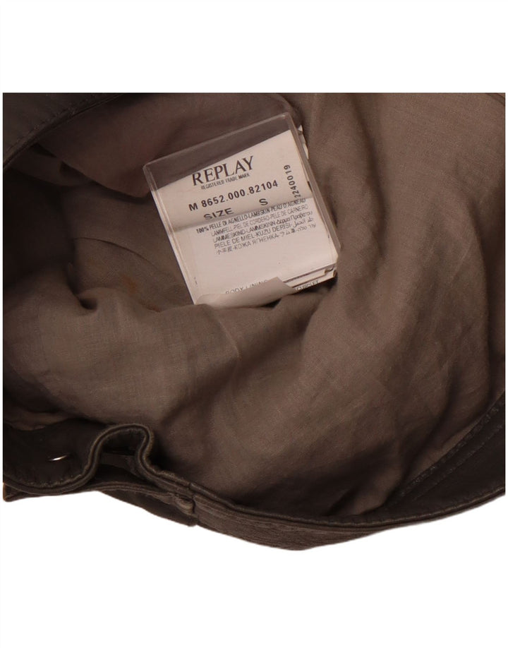 REPLAY Damen Lederjacke UK 10 Small Graues Leder