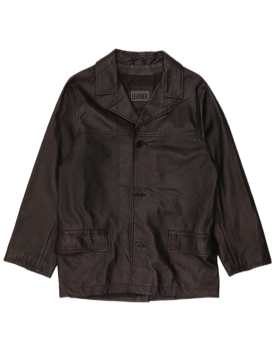 Metropolitan Herren-Blazerjacke aus Leder mit 3 Knöpfen, Größe IT 48, mittelschwarzes Leder