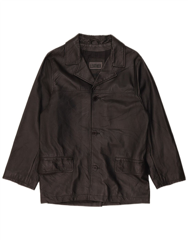 Metropolitan Herren-Blazerjacke aus Leder mit 3 Knöpfen, Größe IT 48, mittelschwarzes Leder