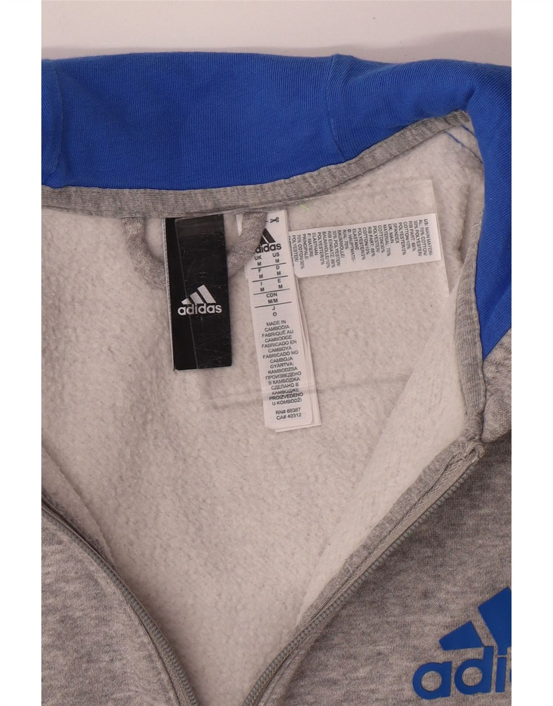 ADIDAS Mens Zip Hoodie Sweater Medium Grey Cotton