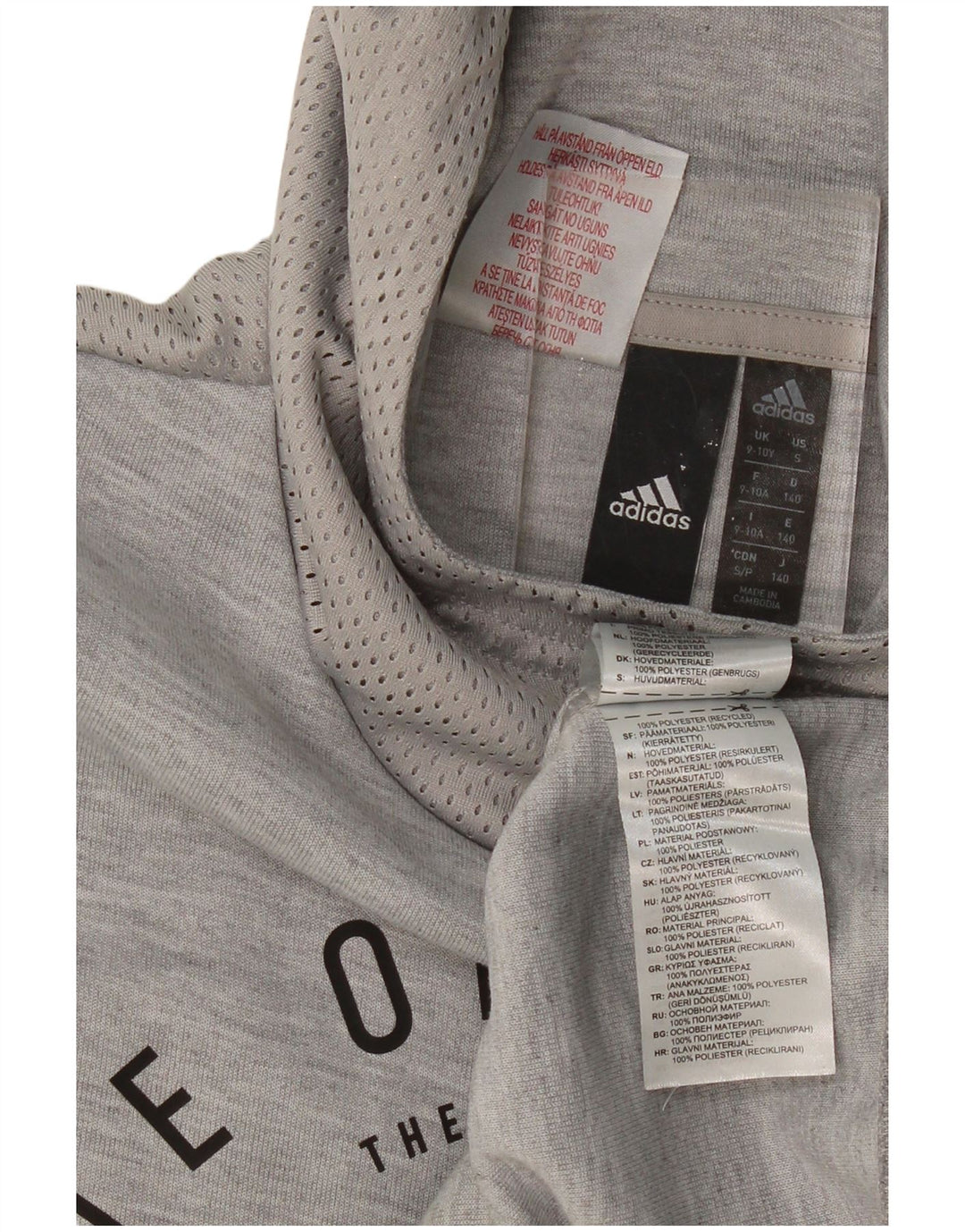 ADIDAS Boys Graphic Hoodie Jumper 9-10 Years Grey Flecked Polyester