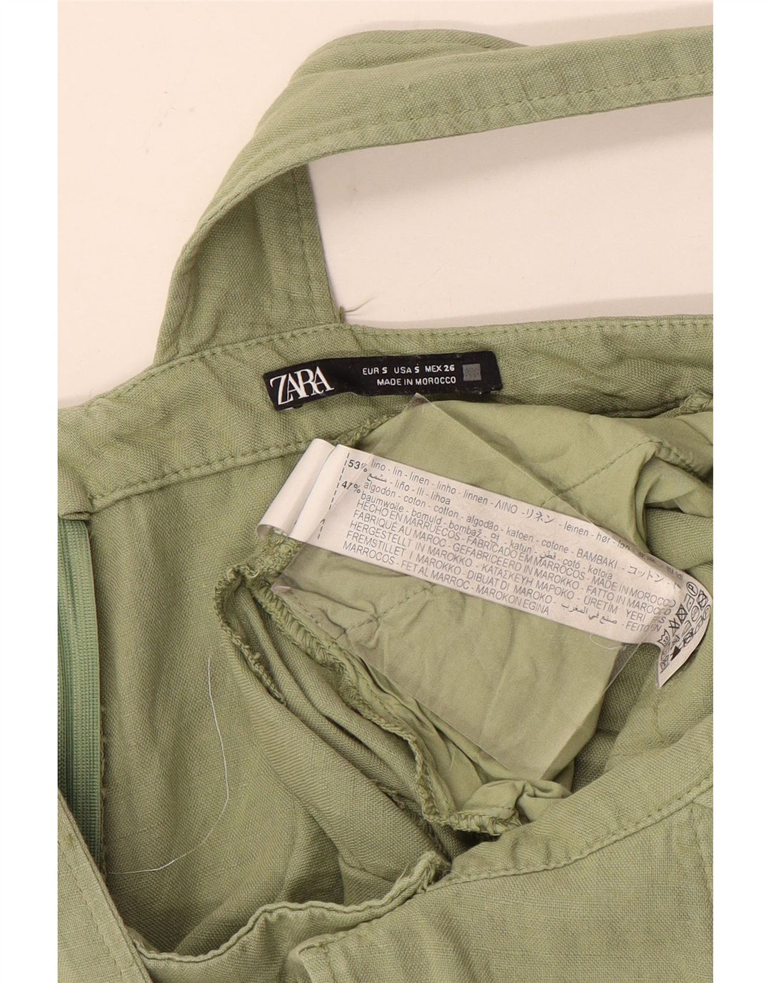 Zara Damen Latzhose Shorts Small W28 Khaki Leinen