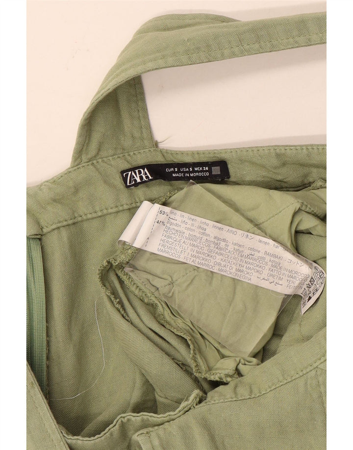 Zara Damen Latzhose Shorts Small W28 Khaki Leinen