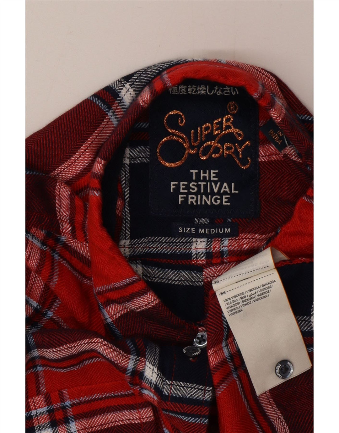 Superdry Damen Flanellhemd UK 14 Mittelrot karierte Viskose