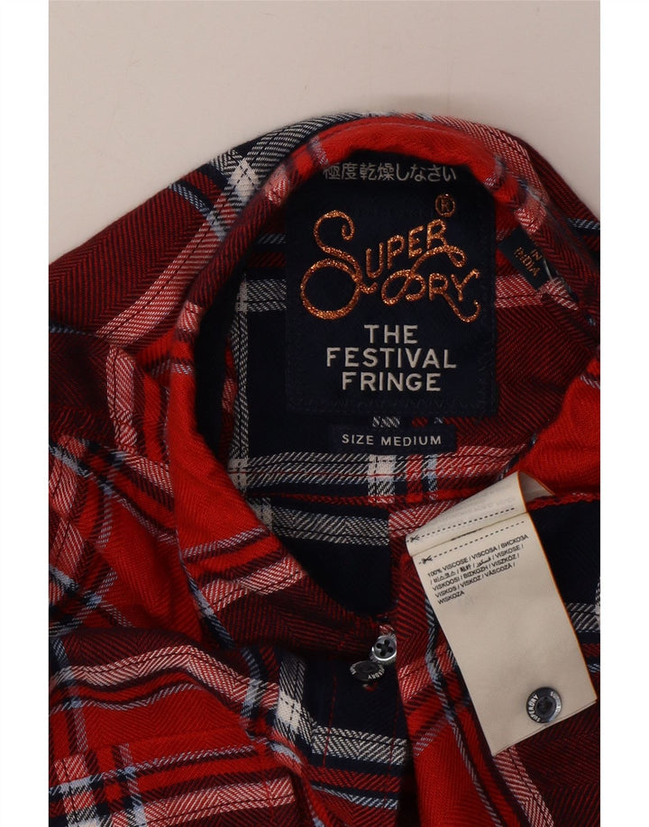 Superdry Damen Flanellhemd UK 14 Mittelrot karierte Viskose