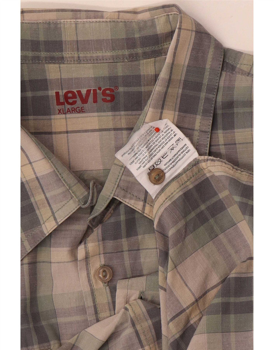 Levi's Herren-Kurzarmhemd XL aus grau karierter Baumwolle