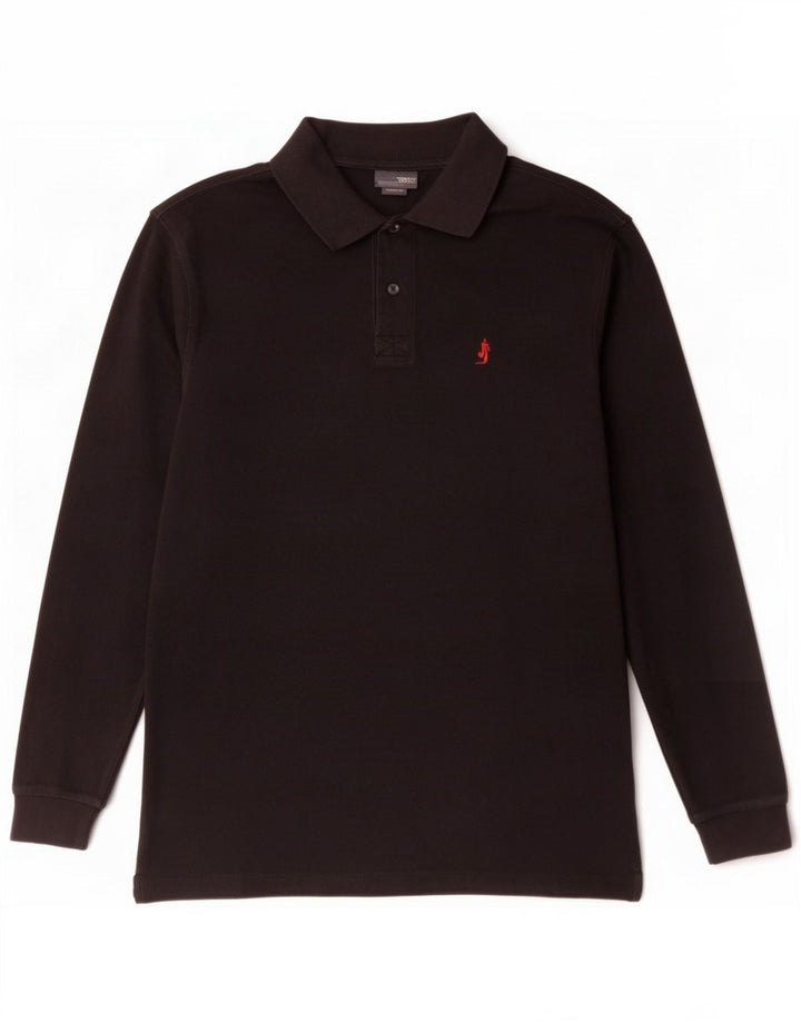 Marlboro Classics Herren-Langarm-Poloshirt aus mittelschwarzer Baumwolle