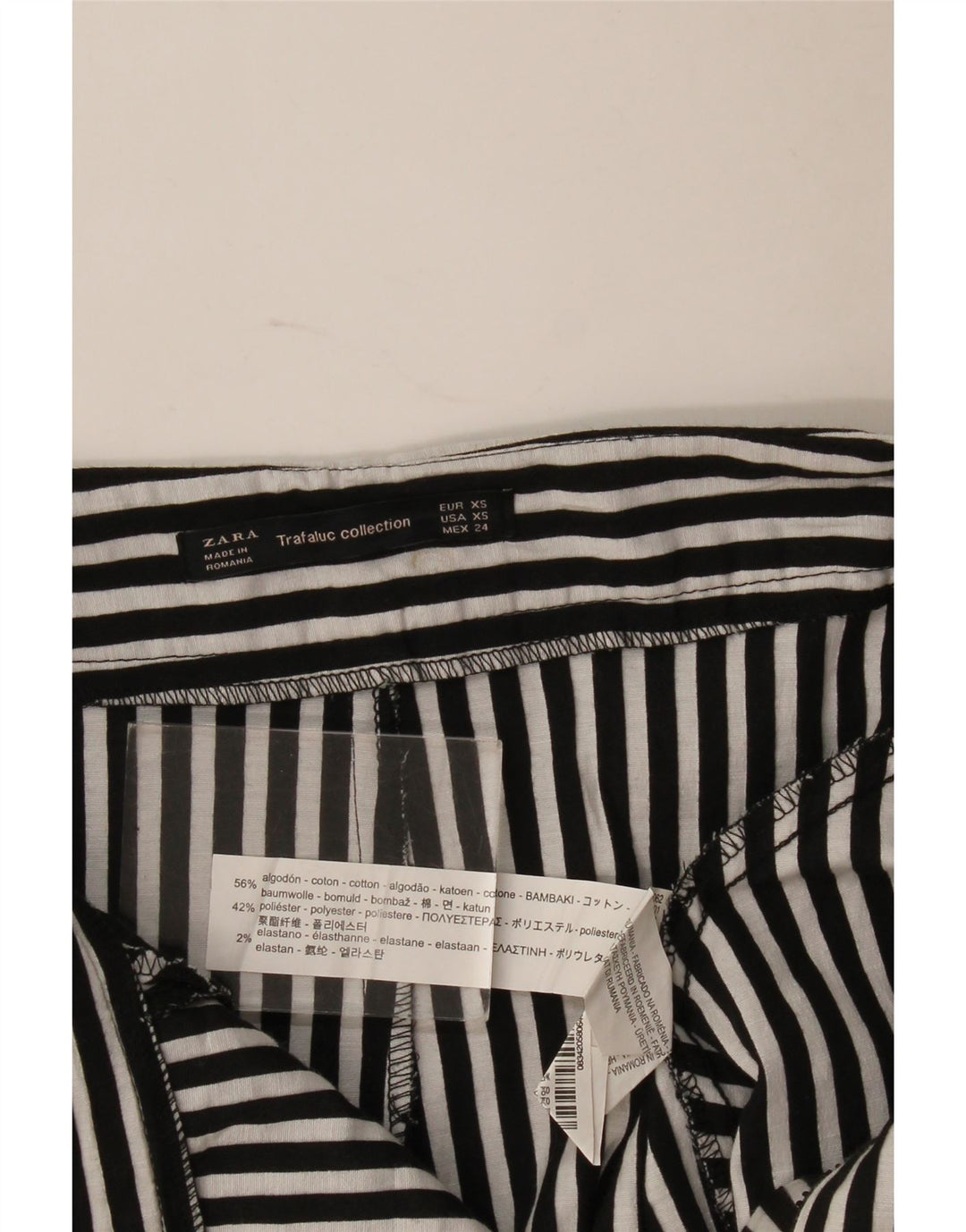 Zara Damen Skort UK 4 XS Schwarz gestreifte Baumwolle