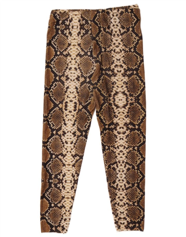 Zara Damen Leggings UK 12 Mittelbraunes Polyester mit Animal-Print