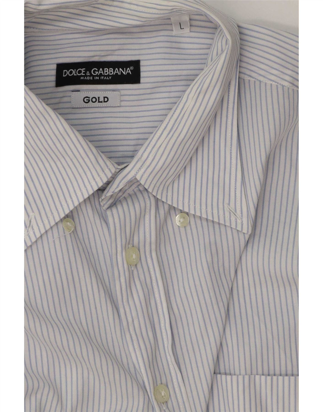 Dolce & Gabbana Herrenhemd, groß, blaue Nadelstreifen-Baumwolle