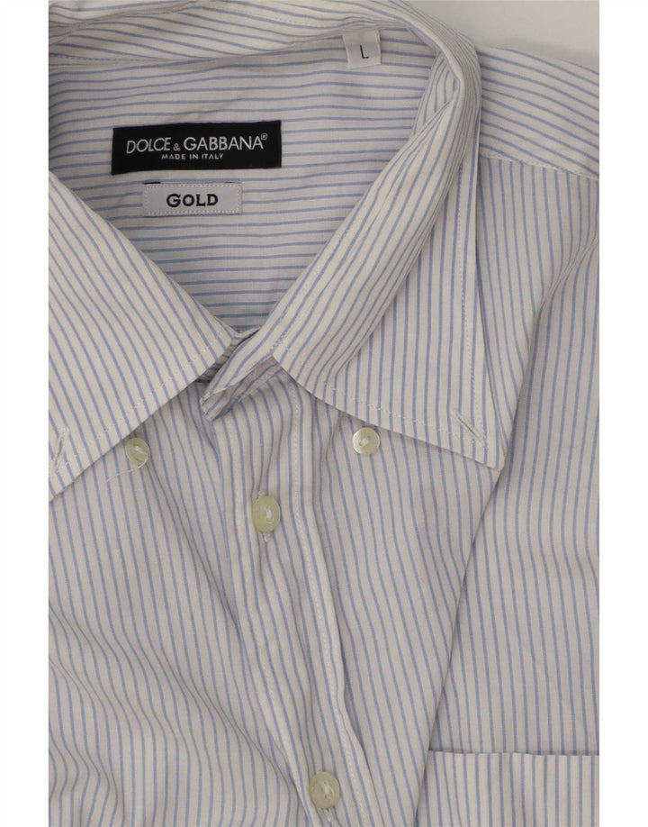 Dolce & Gabbana Herrenhemd, groß, blaue Nadelstreifen-Baumwolle