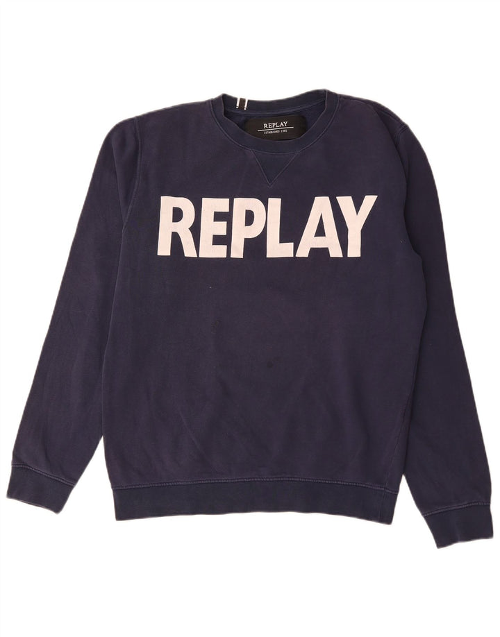 Replay Herren-Sweatshirt mit grafischem Print, mittelmarineblaue Baumwolle