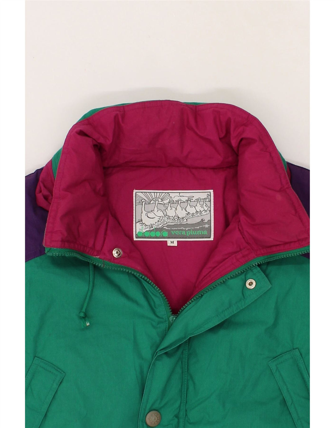 DIADORA Wattierte Herrenjacke UK 38 Mittelgrünes Colourblock-Polyester