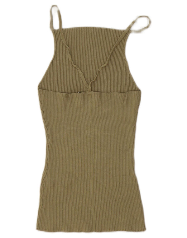 Zara Womens Cami Top UK 12 Medium Khaki Viscose