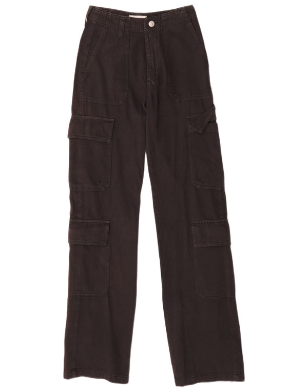 Zara Damen-Cargohose mit weitem Bein, EU 32, 2XS, W22, L31, schwarze Baumwolle